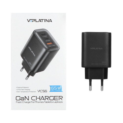 شارژر دیواری فست و PD سه پورت VIPLATINA مدل VC56 65W